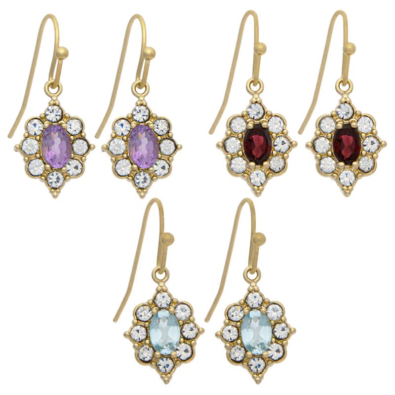 Sparkling Genuine Garnet, Blue Topaz & Amethyst Gemstone Dangle Earrings 3 Pairs